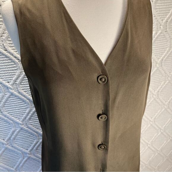NWT VTG RAFAELLA | Olive Sleeveless Button Up 100% Silk 90s Vest - Picture 2 of 10